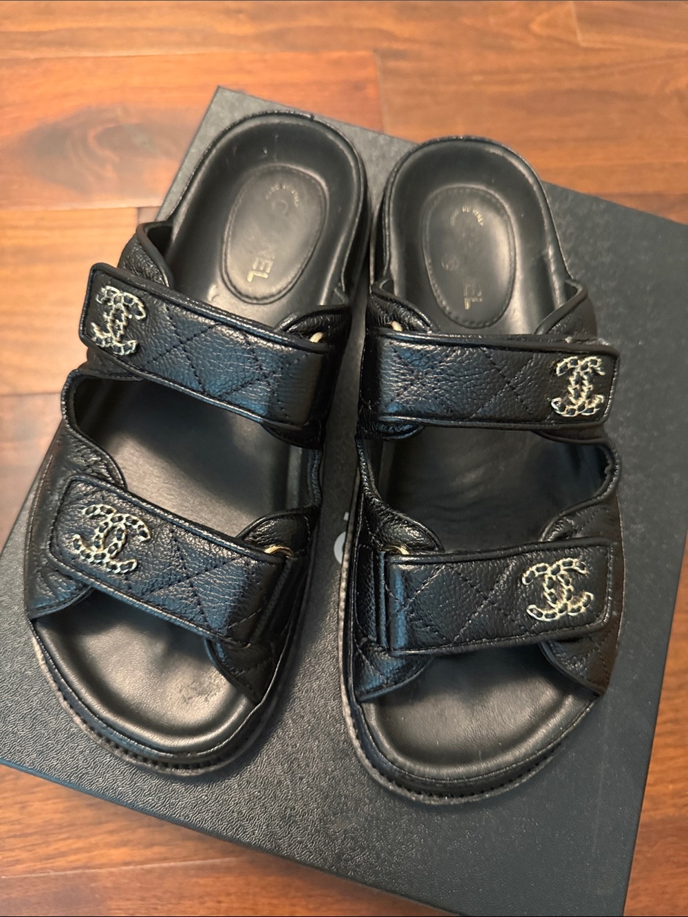 CHANEL Black Quilted Leather sandals